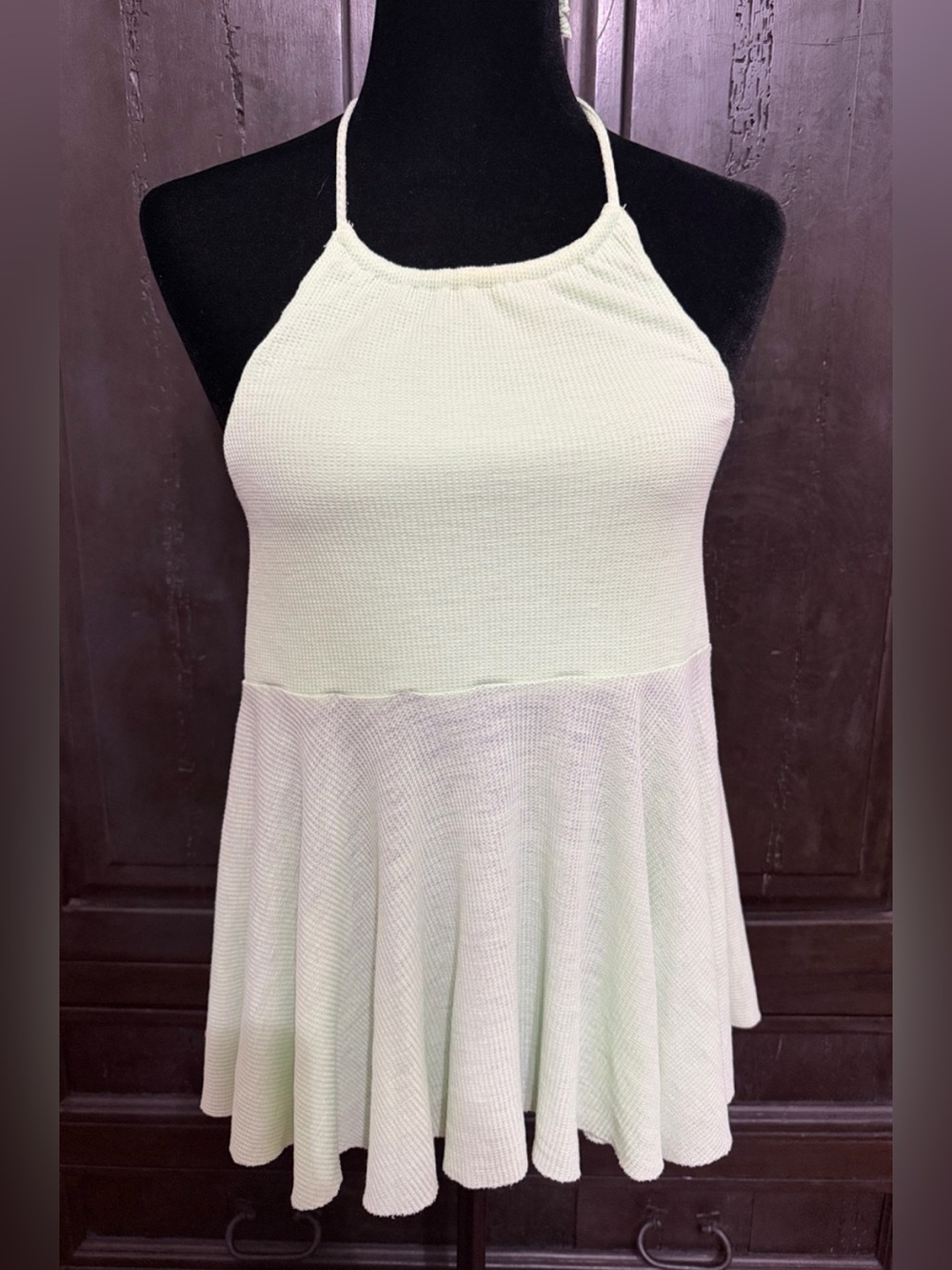 True Craft Lime Green Waffle-Knit Halter tank top - Size Medium